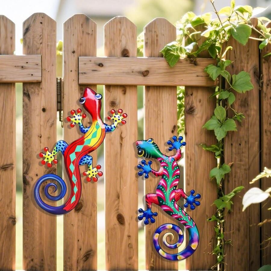 2 STKS Grote Metalen Gecko Wall Art Decor 15 inch Creatieve Hagedis Muur Opknoping Decoratie voor Indoor Outdoor Tuin Patio Hek Thuis Slaapkamer Ornamenten