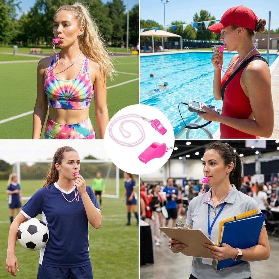 2 STKS Roze Coach Fluitje met Lanyard Hoge Pitched Plastic Fluitjes Emergency Luid Helder Geluid voor Coach Outdoor Veiligheid Scheidsrechter Badmeester Leraren Hond Training Party Gunsten