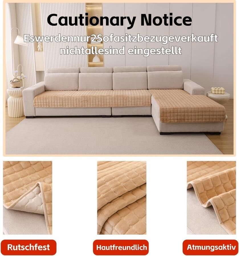 2 Stuk Zachte Flanel Sofabescherming Premium Antislip Sofaovertrek 1 2 3 4-zits Bankovertrek voor Sectiebanken Wasbare L-vormige Meubelbescherming Kaki 90 x en 90 x