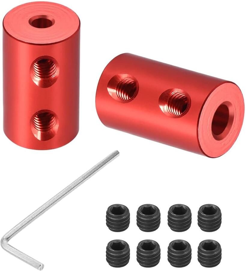 2 stuks 2 mm op 4 mm stijve koppeling L20 x D12 stelschroef askoppeling motorconnector aluminiumlegering voor 3D-printer motoraccessoires R boot auto vliegtuig rood