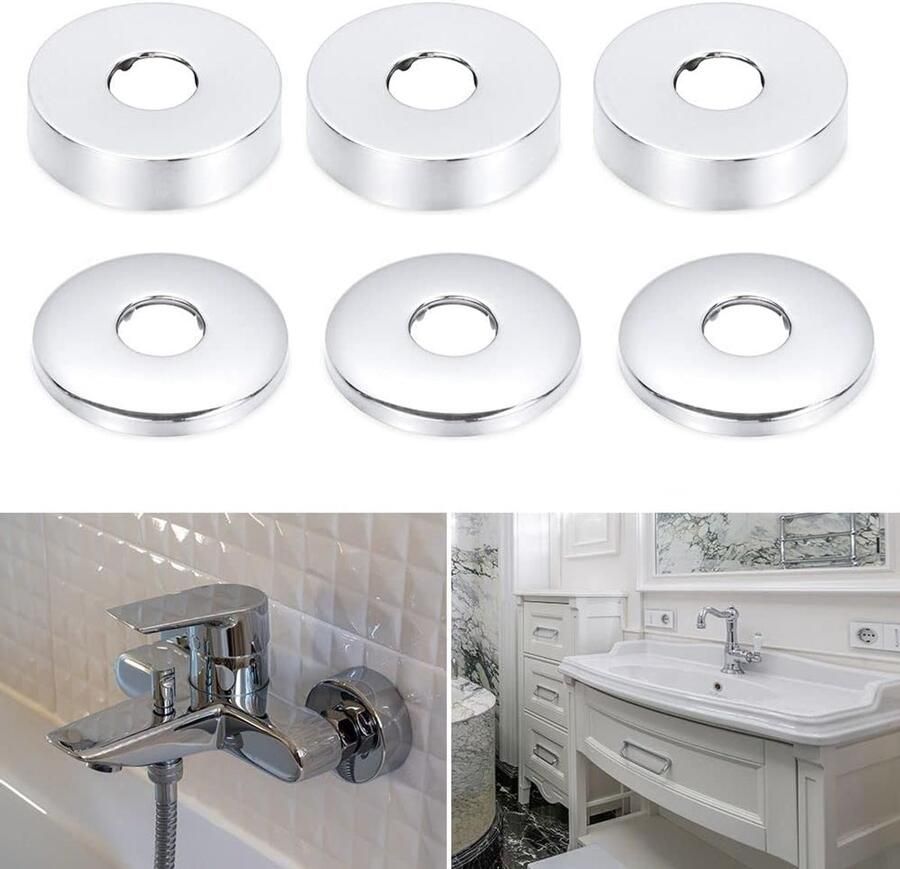 2 stuks Ø 25 mm (3 4) afdekrozet roestvrij staal verchroomde buisafdekking kraanrozet rozetten voor douchekranen kranen radiatoren (zilver 60 x 25 mm)