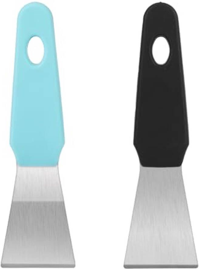 2 Stuks 3D-printerschraper Dikker Roestvrij Staal 3D-Printerspatels Recht en Gebogen Veilige Gereedschap voor Het Verwijderen van Modellen Zonder Schade aan Het Bouwoppervlak (Zwart Blauw)