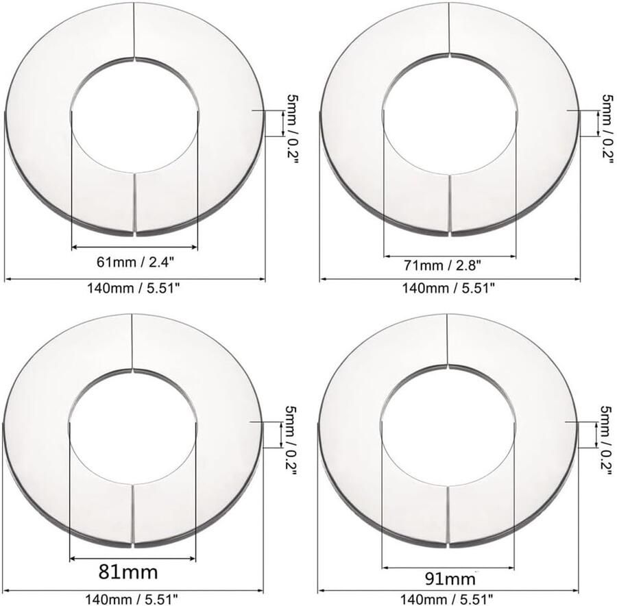 2 stuks buismanchetten 61 mm buisdekselmanchet verchroomd stalen ventiel met hoog gatdeksel voor de afvoer van de wastafel