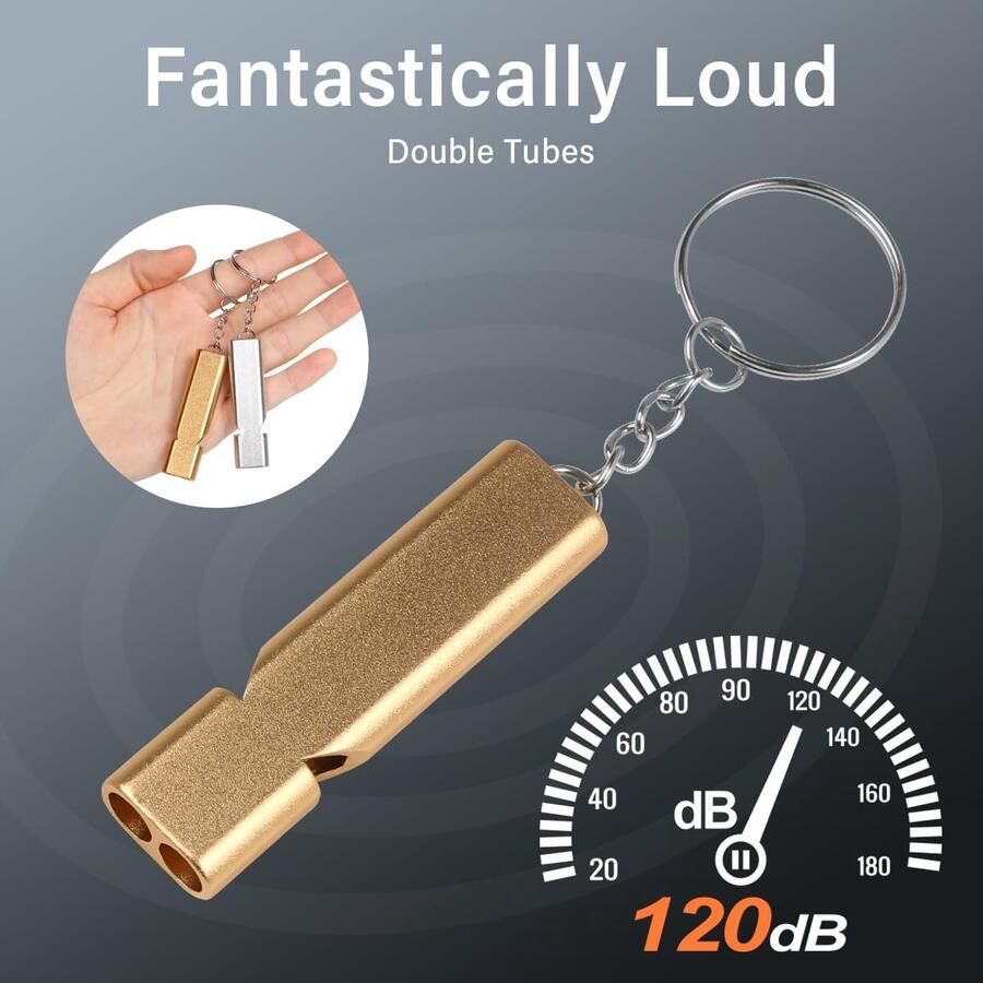 2 stuks fluitje voor noodgevallen luid metalen fluitje met sleutelhanger outdoor noodsrechter scheidsrechter survivalfluitje (goud zilver)