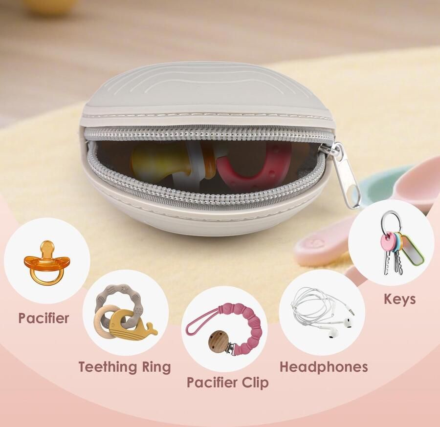 2 stuks fopspeenbox van siliconen BPA-vrij draagbare en waterdichte opbergdoos voor zuiger praktische draagtas voor baby's en grijs + roze