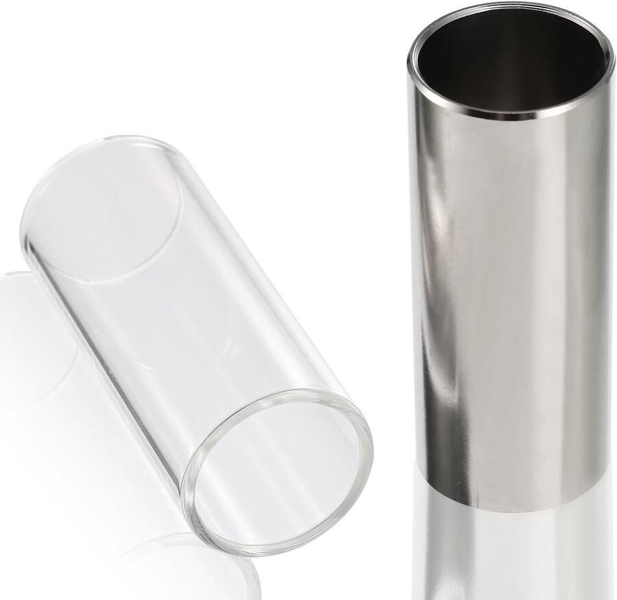 2 stuks glazen schuivers en roestvrijstalen slide in box voor gitaar bas medium