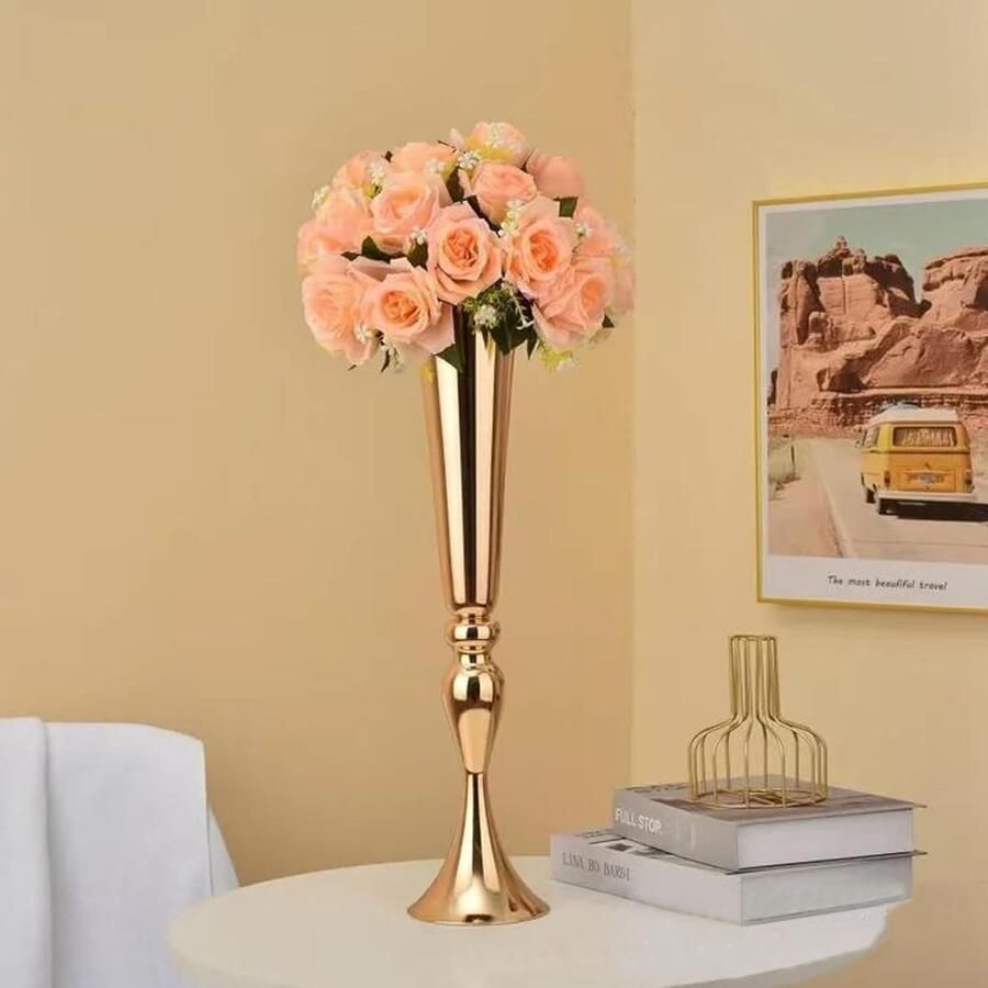 2 stuks gouden metalen trompetvaas moderne decoratieve bloemenvaas creatief decoratieset voor de woonkamer cadeaus voor huwelijksdecoratie tafelbloemdecoratie binnendecoratie woonkamerdecoratie