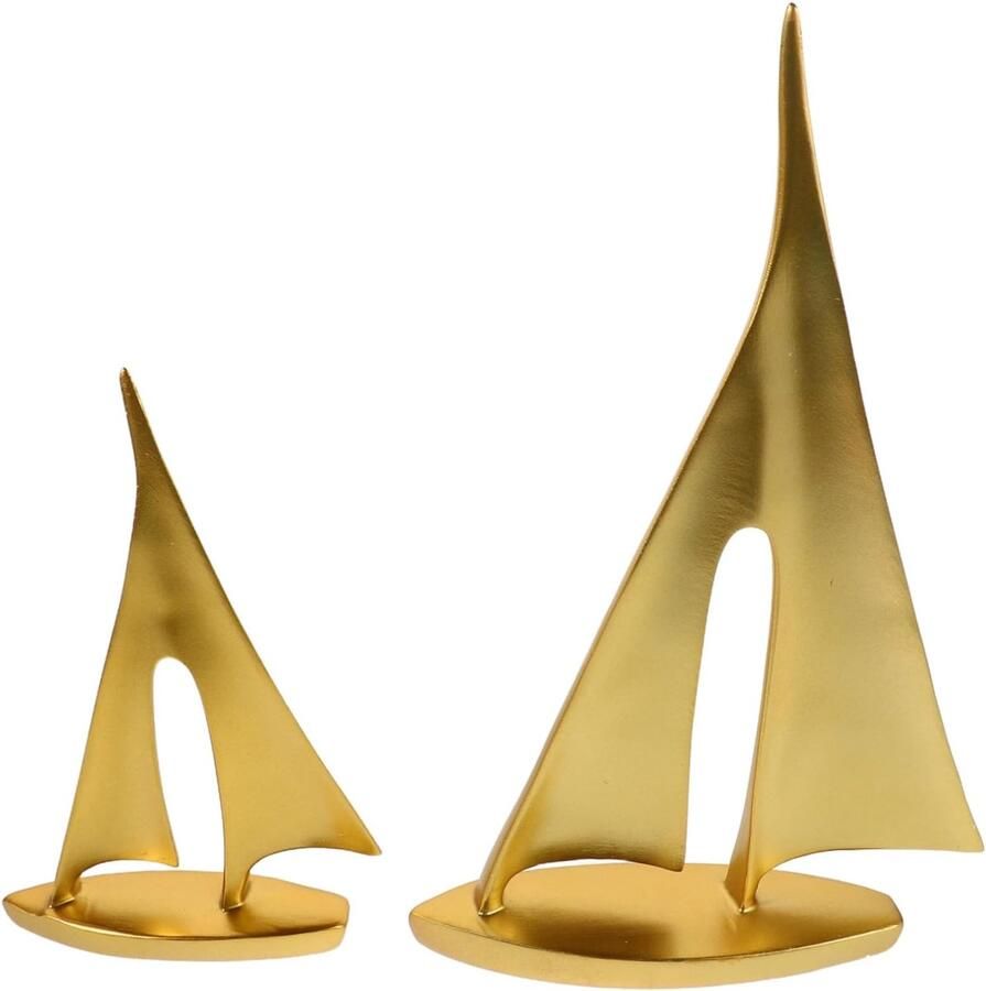2 Stuks Gouden Zeilboot Sculpturen Moderne Nautische Beeldjes Kleine Zeilschepen voor Woondecoratie Bureau Badkamer Plankaccessoires
