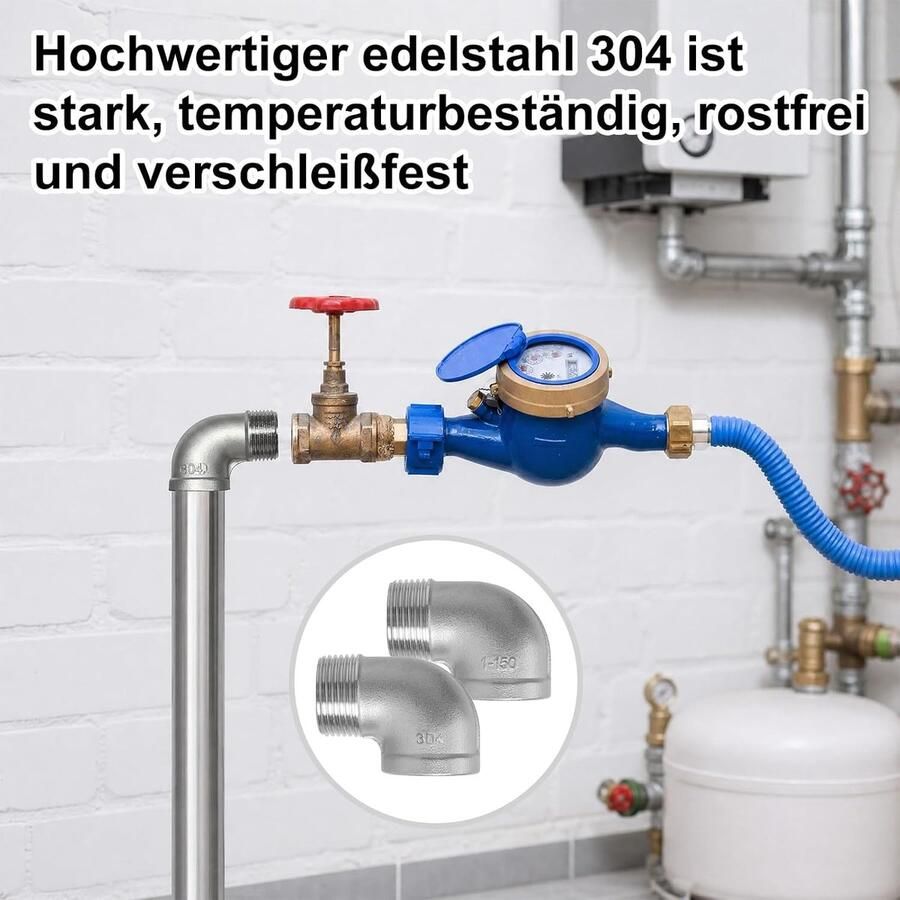 2 stuks hoek 1 inch 90° 304 roestvrij staal hoek buisboog 90 graden schroefverbinding 1 IG AG DN25 binnendraad buitendraad buishoek voor irrigatiesystemen sanitair aansluitstukken met