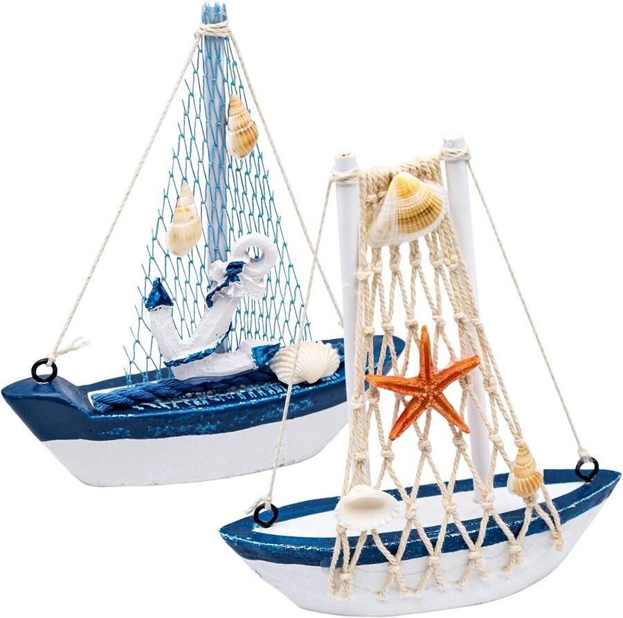 2 stuks houten zeilboten voor maritieme decoratie