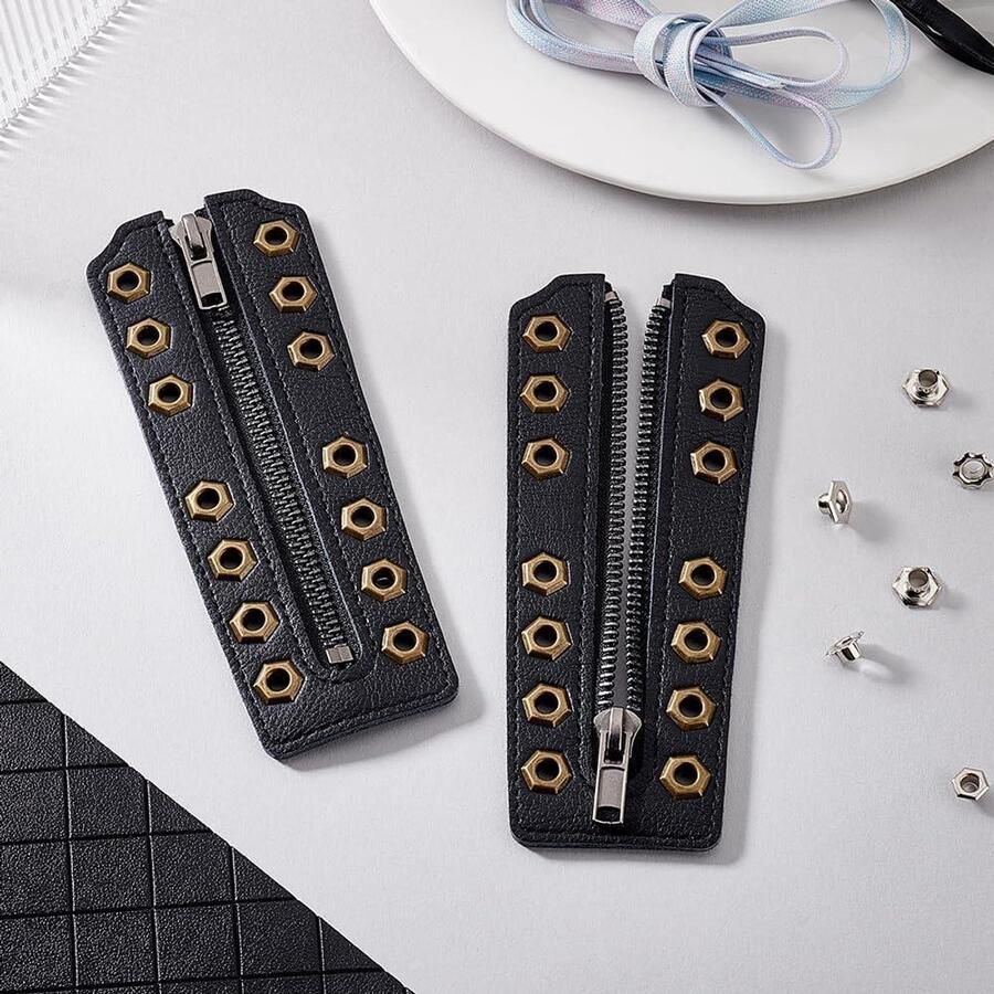 2 stuks Inzetstukken met Ritssluiting voor Laarzen Rundleer Veters Repareren Antiek Brons Zwart Laarzen met Veterscompatibiliteit x