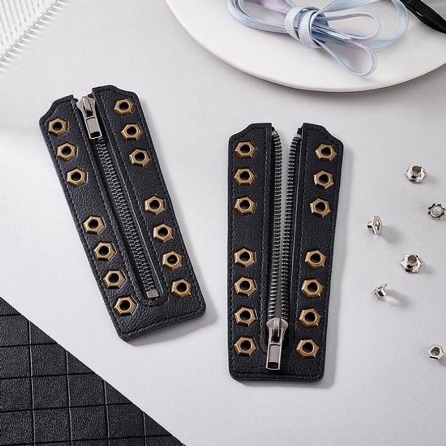 2 stuks Inzetstukken met Ritssluiting voor Laarzen Rundleer Veters Repareren Antiek Brons Zwart Laarzen met Veterscompatibiliteit x