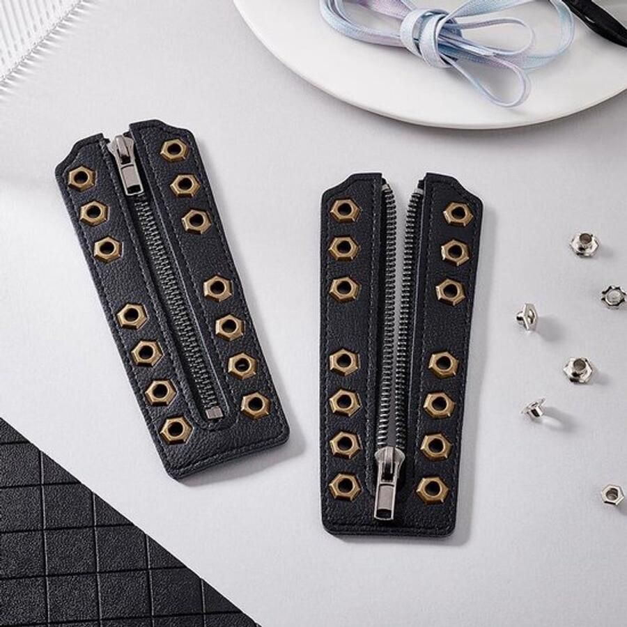 2 stuks Inzetstukken met Ritssluiting voor Laarzen Rundleer Veters Repareren Antiek Brons Zwart Laarzen met Veterscompatibiliteit x