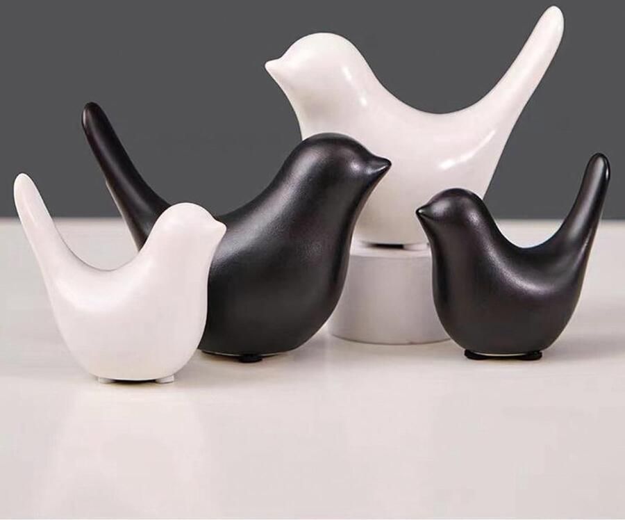 2 stuks kleine vogelbeelden keramische vogel moderne diervogel sculpturen voor landschap tuin thuis kantoor desktop display decoratie (wit)