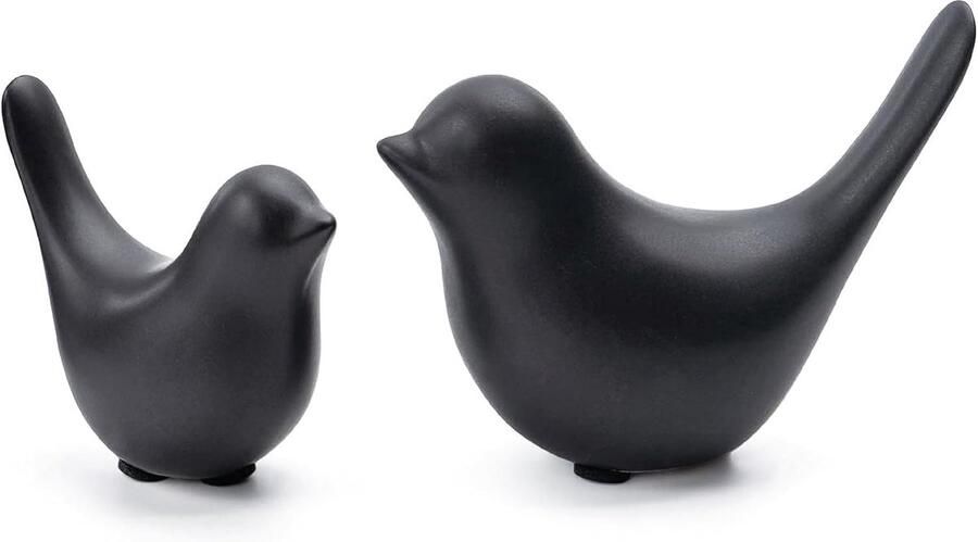 2 stuks kleine vogelbeelden keramische vogel moderne diervogel sculpturen voor landschap tuin thuis kantoor desktop display decoratie (zwart)