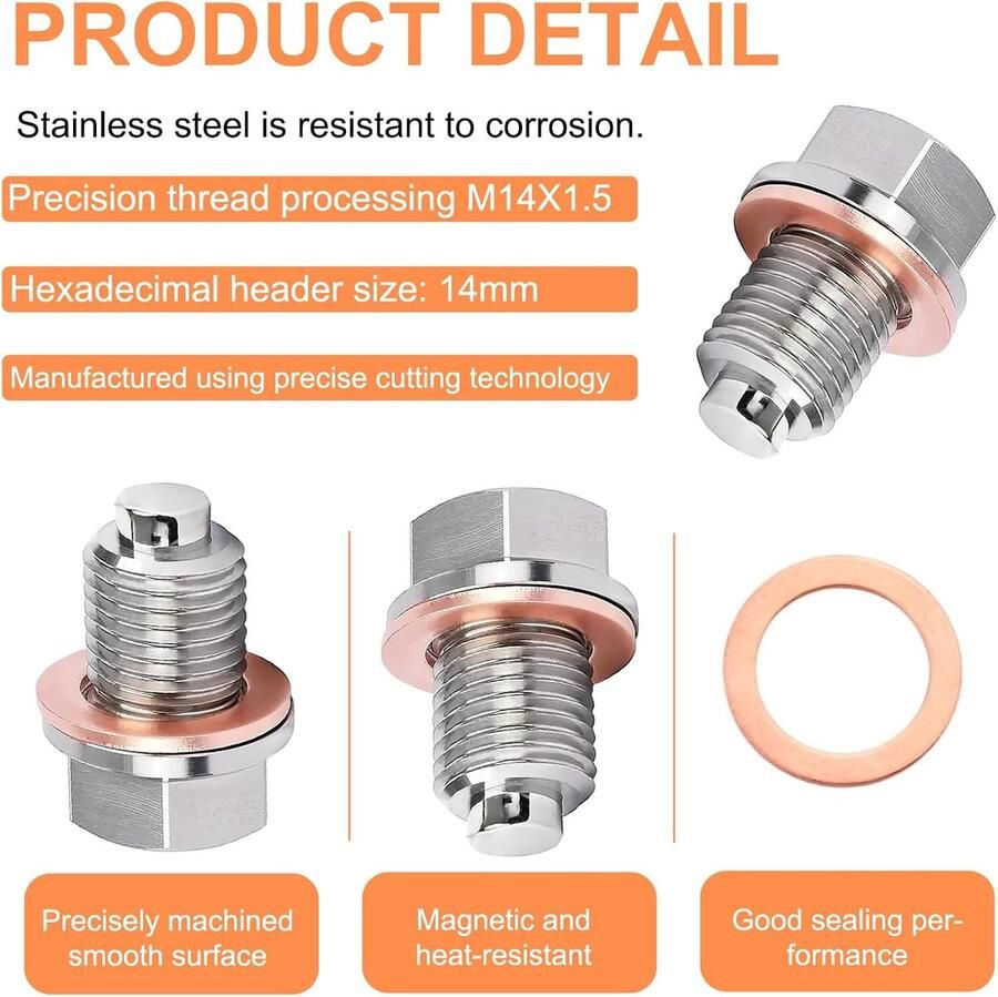 2 stuks magnetische olie-afvoerplug M14 x 1 5 met 8 afdichtingen Magneetafdichting olieafvoermoer voor Honda M14125 en auto's boten sterke magneet voor metalen spaanders