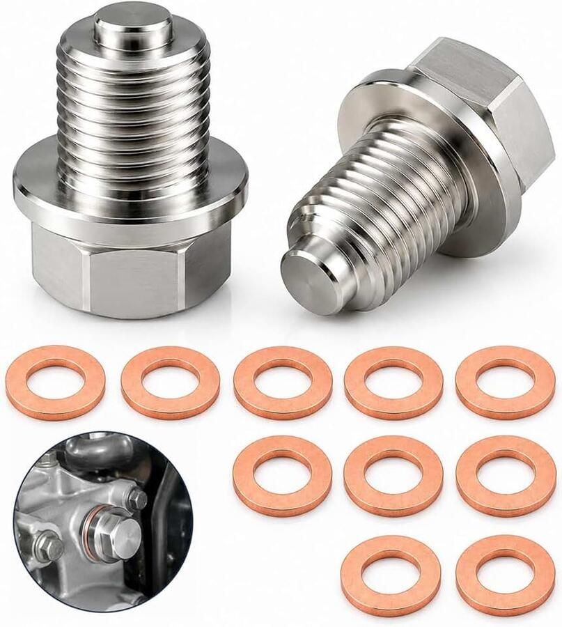 2 stuks magnetische olie-afvoerplug M14 x 1 5 met afdichting voor auto motorfiets en boot inclusief 5 koperen afdichtingen olie-afvoerschroef universeel magnetische olie-afvoerplug