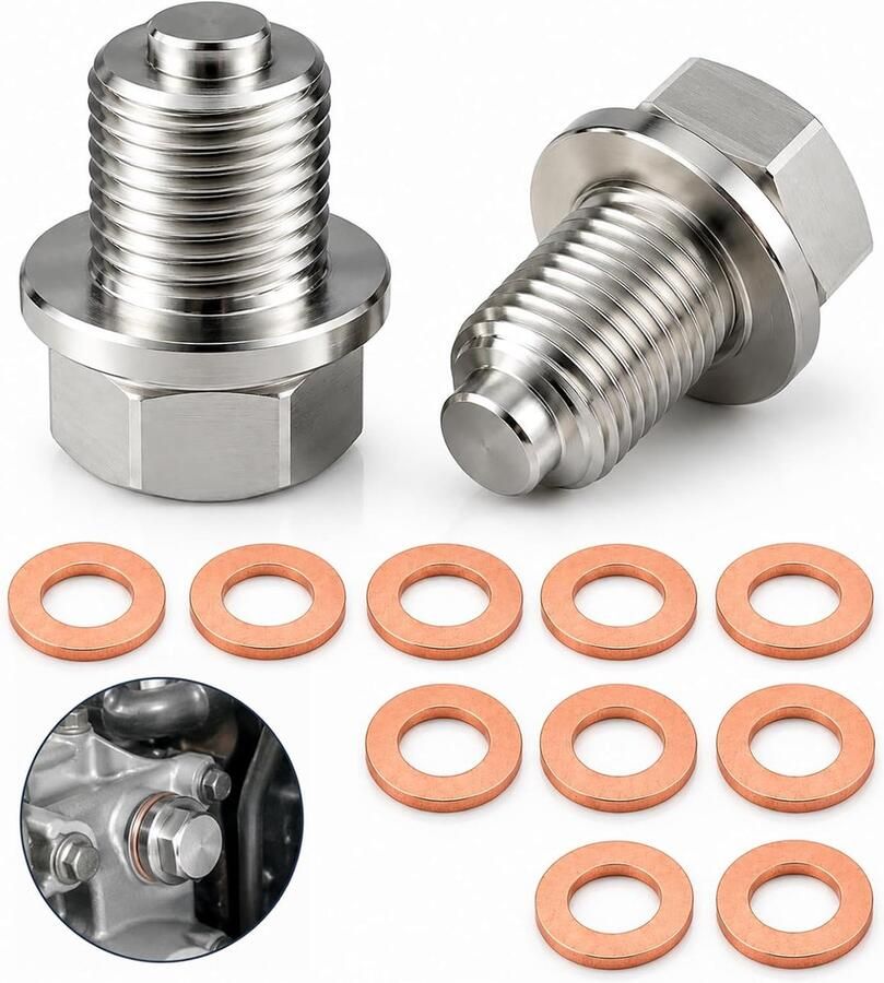 2 stuks magnetische olie-afvoerplug M14 x 1 5 met afdichting voor auto motorfiets en boot inclusief 5 koperen afdichtingen olie-afvoerschroef universeel magnetische olie-afvoerplug