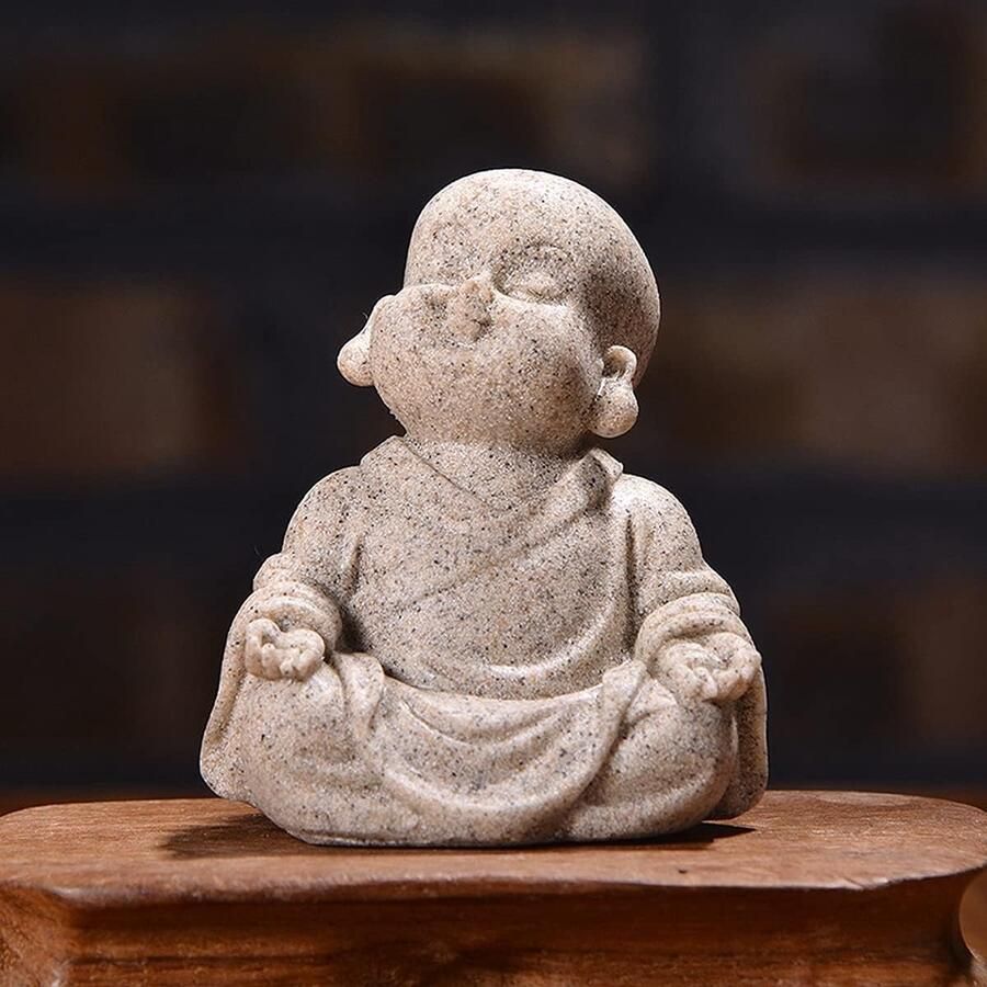 2 stuks Maitreya-beelden zandsteen handwerk mooi figuur Feng Shui kleine ornamenten monnik gebed kleine Boeddha schattig standbeeld Monk beeld voor aquariumdecoratie