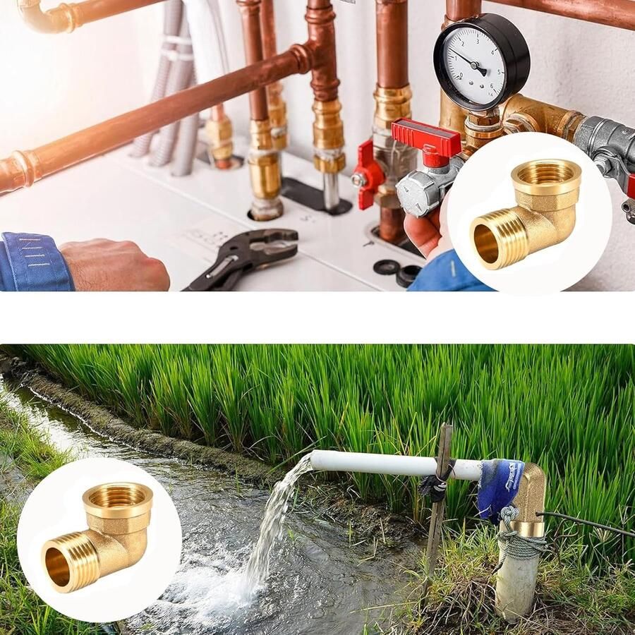 2 stuks messing hoek 90° 1 IG AG DN 25 buishoek boog 1 inch binnendraad x buitendraad sanitair aansluitstukken hoek 90 graden messing boog voor waterslang