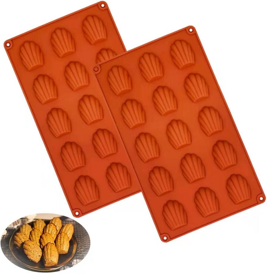 2 stuks Mini Madeleine bakvormen siliconen madeleine bakvormen berenpoten bakvorm voor cake chocolade snoep koekjes 15 holtes (rood)