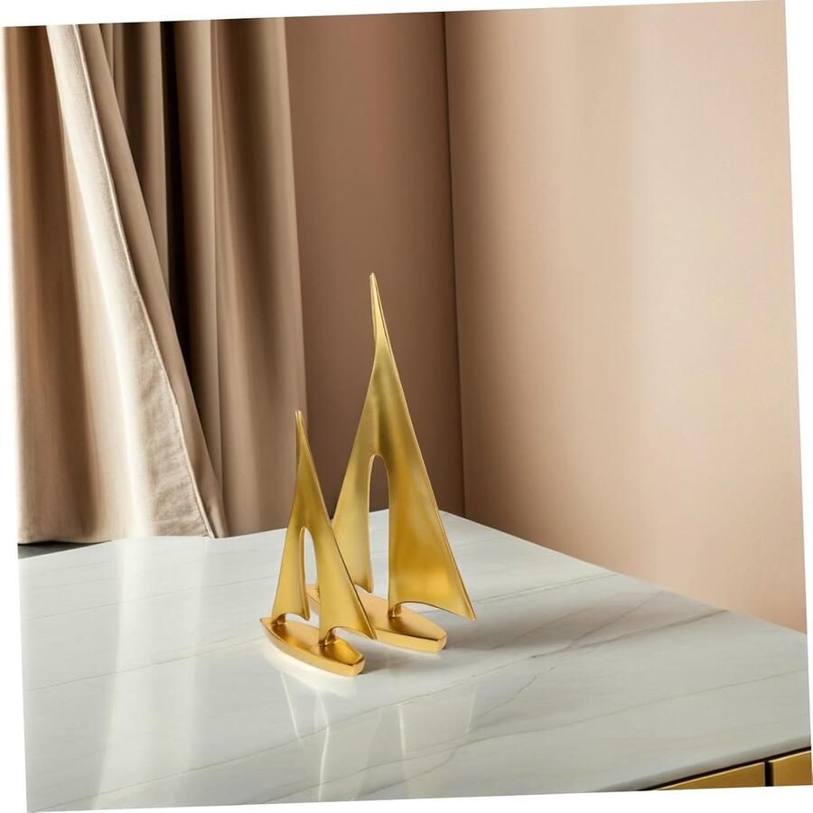 2 Stuks Moderne Gouden Zeilboot Beeldjes Retro Nautisch Decor Zeilschip Model Voor Woonkamer Badkamer Bureau