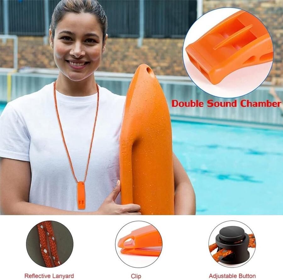 2 stuks Noodfluit Veiligheidsfluiten signaalfluit tot 4000 Hz met verstelbaar reflecterend draagriem voor kajakken bootvaren zwemmen overleven in het water wandelen