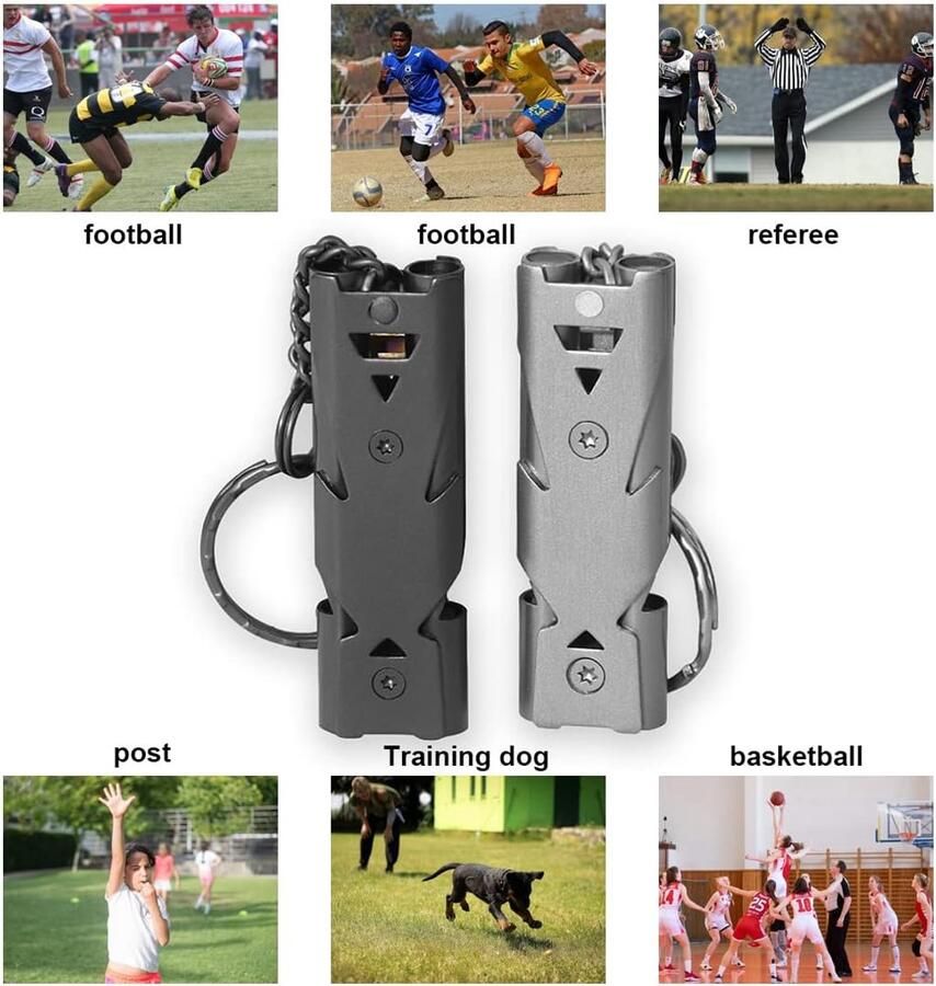 2 stuks noodfluitje van roestvrij staal 150db outdoor noodsleutelhanger fluitje voor outdoor overleven camping wandelen hondentraining (zwart en grijs)