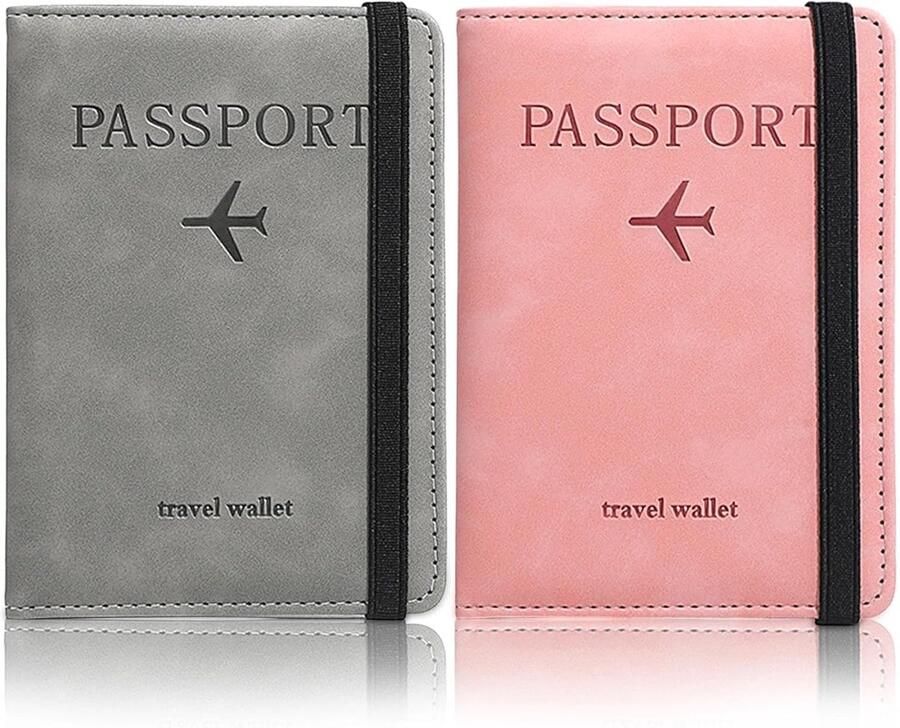 2 stuks paspoorthoes PU-leer paspoorthoes met RFID-blokkering paspoorthouder draagbare paspoorthoes voor en creditcards identiteitskaart reisdocu ten (groen roze)
