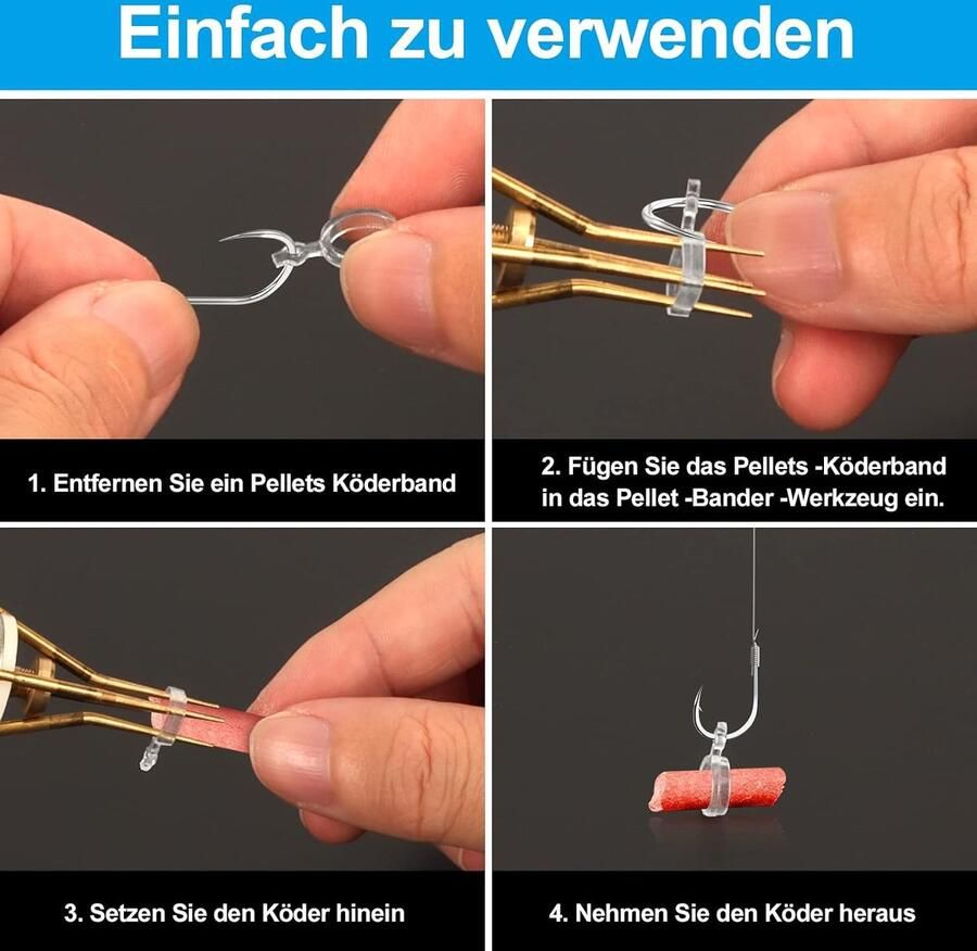 2 stuks Pellet Bander Tool 150 stuks Pellets Bait Bands Micro pellet bands voor vissen met rode rubberen ringen voor karper wedstrijdvissen Outdoor Fishing for Live Worms Pellets Visaas