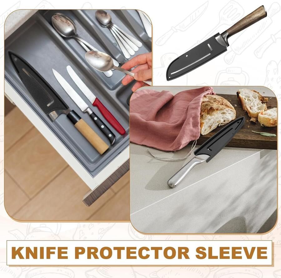 2 stuks PP universele mesafdekking mesbeschermmouwen voor 7 inch Santoku messen lemmetbescherming voor keuken eetkamer zwart