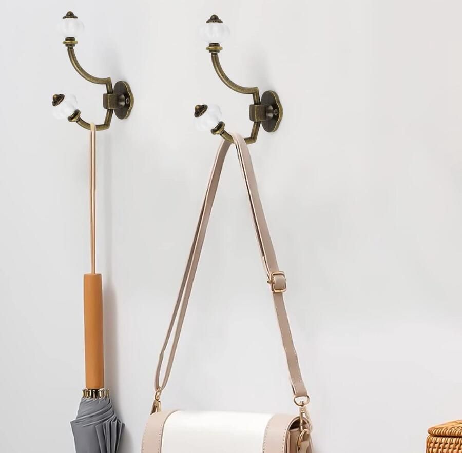 2 stuks retro kledinghaken 14 x vintage haken garderobehaken met 4 schroeven materiaal zinklegering en keramiek bronskleurige rustieke wandhaken