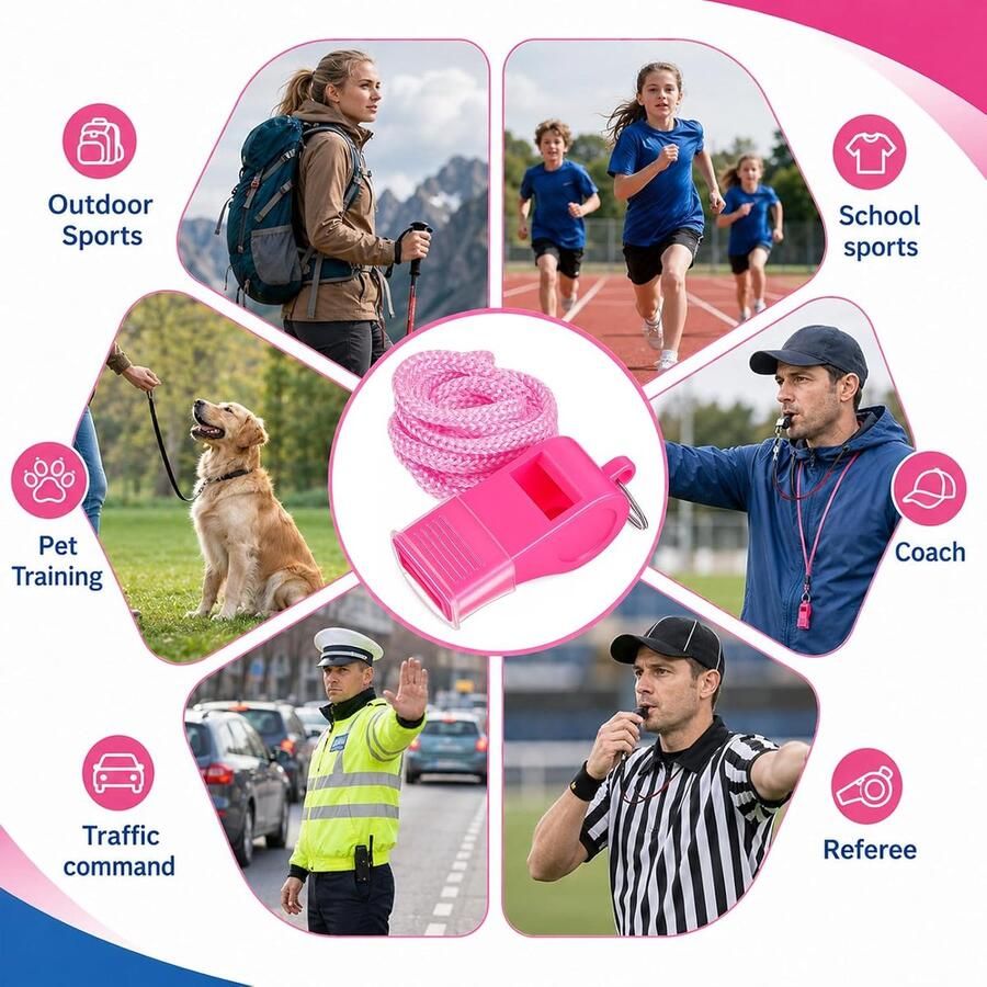 2 stuks roze fluitje luid sportfluitje met lanyard en mondstuk plastic fluitjes voor coaches scheidsrechters outdoor hondentraining feest