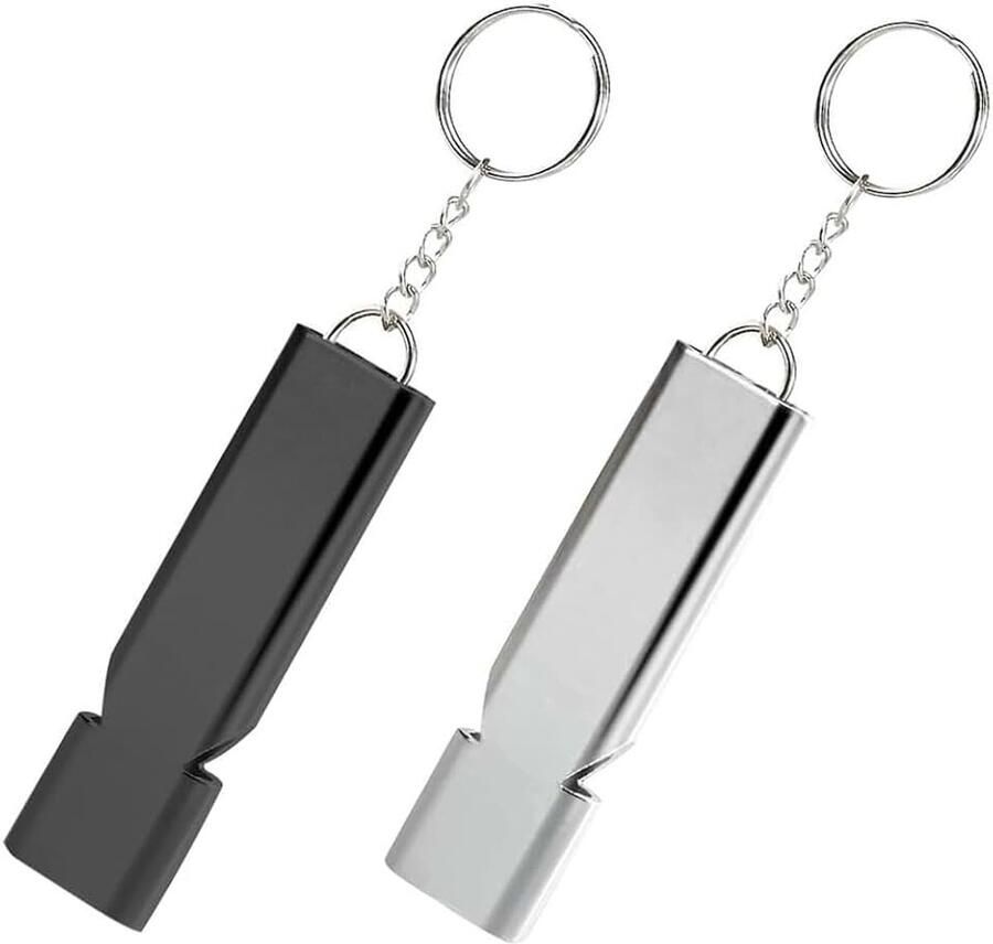 2 stuks scheidsrechterfluitje survivalfluitje dubbele metalen buizen hoge decibel sleutelhanger fluitje voor school sportschool outdoor kamperen wandelen jacht klimmen;
