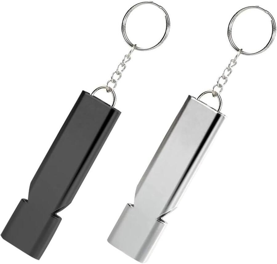 2 stuks scheidsrechterfluitje survivalfluitje dubbele metalen buizen hoge decibel sleutelhanger fluitje voor school sportschool outdoor kamperen wandelen jacht klimmen