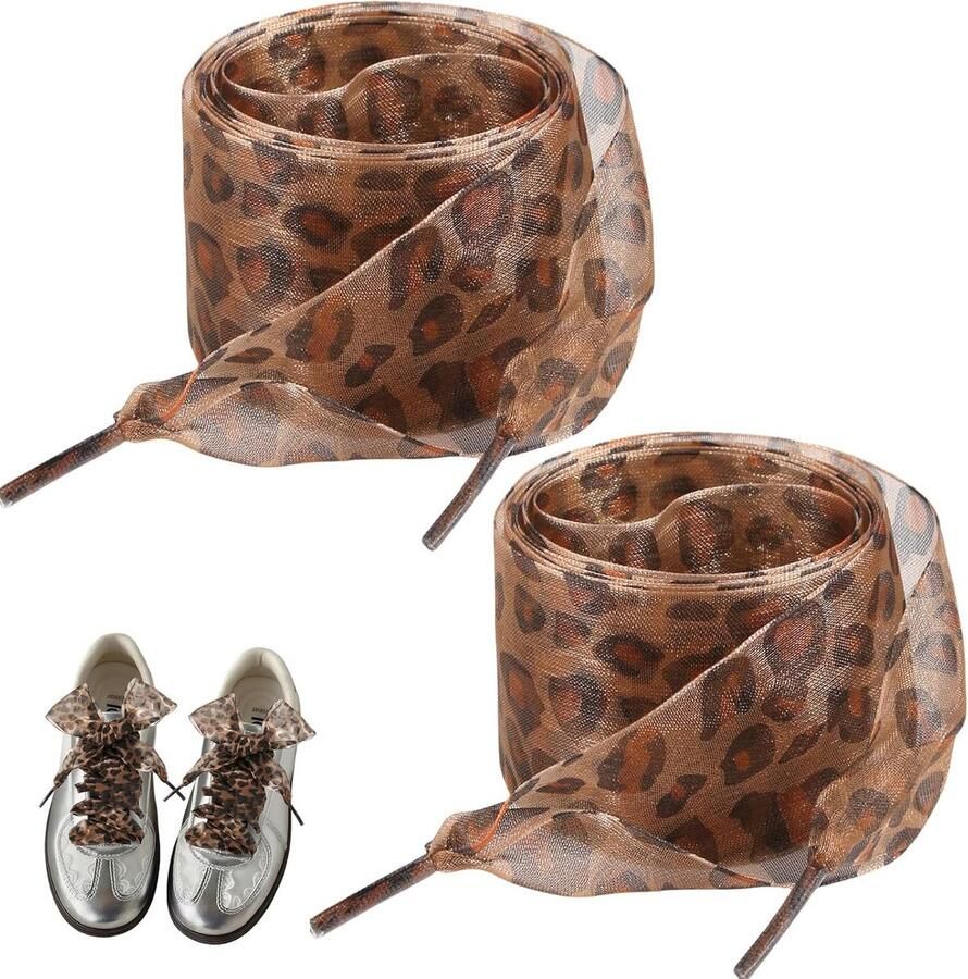 2 stuks schoenveters luipaardpatroon veters satijnen veters sneakers voor sportschoenen vrijetijdsschoenen bruin