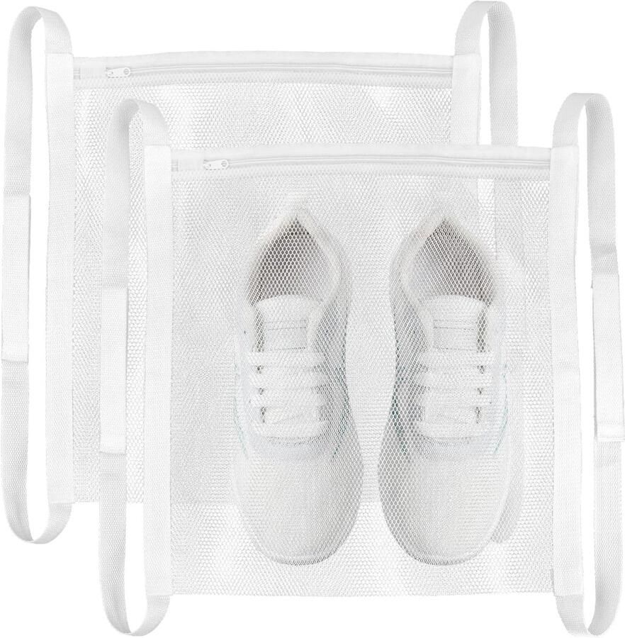 2 Stuks Sneaker Droognet voor Droger met Rits Witte Mesh Schoenenwaszak