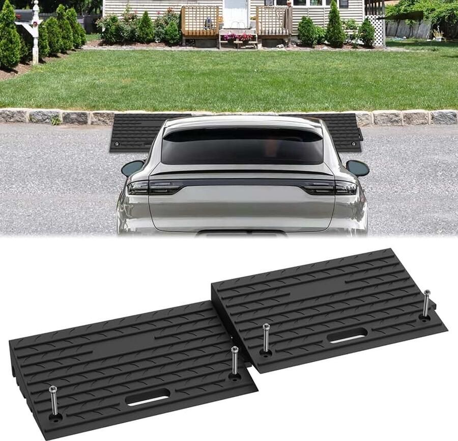 2 stuks stoeprandhellingen drempelhelling van rubber randsteen oprit voor auto motorfiets rolstoel voertuig oprijplaat deurdrempel voor hoge stoepranden zwart 53 x