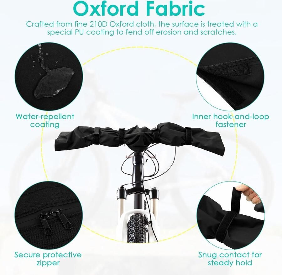 2 stuks stuurhoes voor e-bike waterdicht 210D transportbescherming e-bike met riemen ritssluitingen sneeuw- en regenbescherming slijtvast stuurbescherming fiets voor tuinen camping
