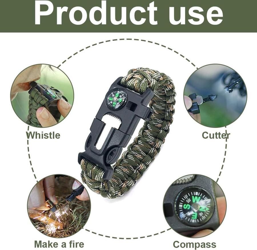 2 stuks survivalarmband met fluitje vuursteen en kompas multifunctionele paracord-armband voor outdoor-activiteiten met 2 paracord-armbanden