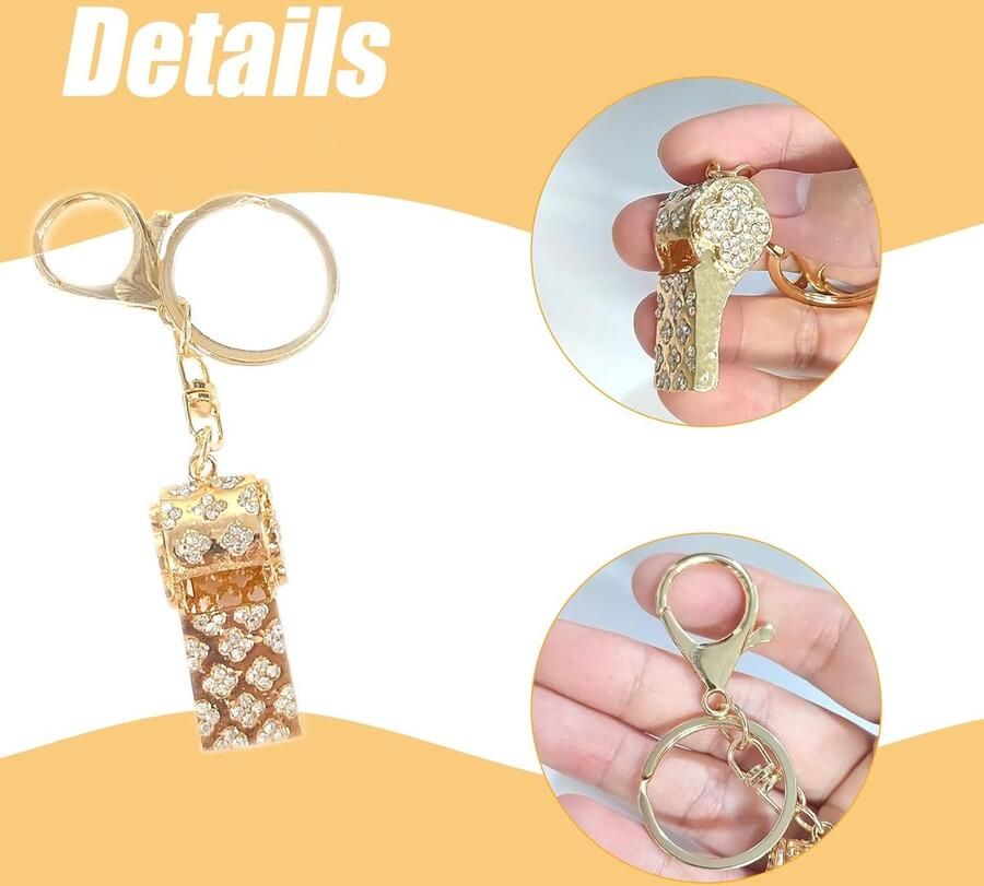2 stuks Trillerfluitje met sleutelhanger elegante sleutelhanger versierd met strass-steentjes scheidsrechterfluitje van metaal met glinsterend voor trainers schoolsport voetbal