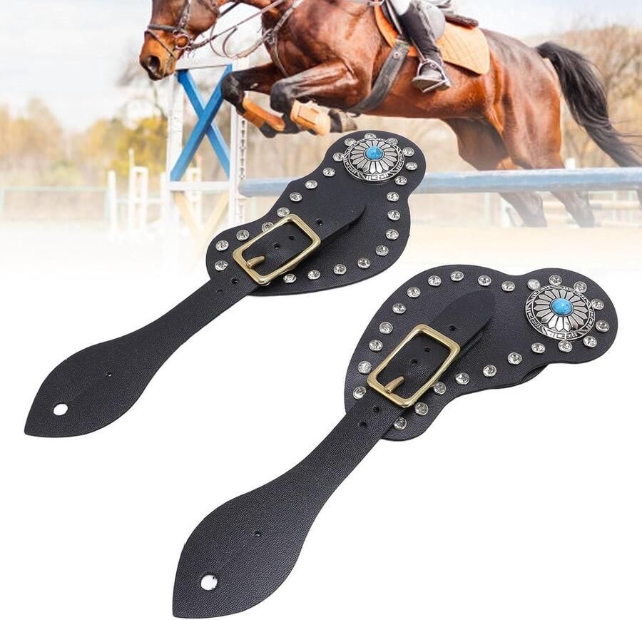 2 Stuks Verstelbare Leren Spur Straps voor Cow laarzen Ideaal voor Ruiters en Westernliefhebbers Zwart