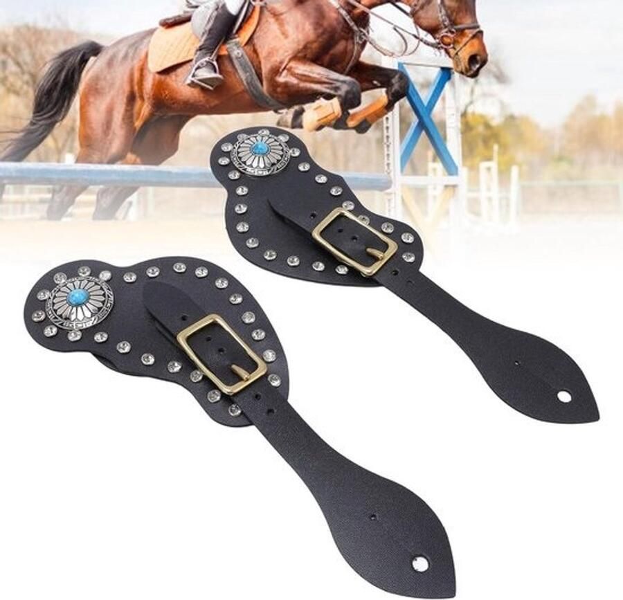 2 Stuks Verstelbare Leren Spur Straps voor Cow laarzen Ideaal voor Ruiters en Westernliefhebbers Zwart