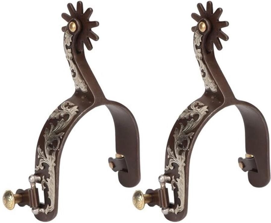 2 Stuks Western Cowboy Spurshandgemaakt Echt Leer Paardensport Spur Met Draaibare Gear Spur Strap Vintage Brons Laag Koolstofstaal Paardrijden Accessoires Voor Paard
