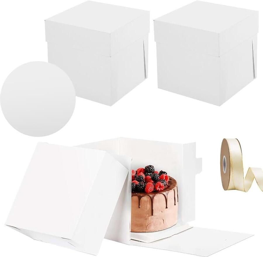 2 stuks witte taartdoos 30 5 x 30 5 x taartdoos met lint taartdoos karton dessert taartkarton met deksel verpakkingsdoos voor taarten cake taartdoos met kijkvenster