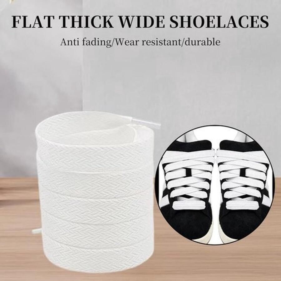 2 stuks witte veters 15 mm breed voor Adidas Camp s platte vervangingsveters geschikt voor Adidas sneakers wit L wit