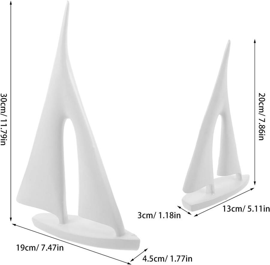 2 stuks witte zeilbootmodel ornament Minimalistisch hars zeilboot sculptuur Nautische woondecoratie Maritiem thema boekenplank accenten