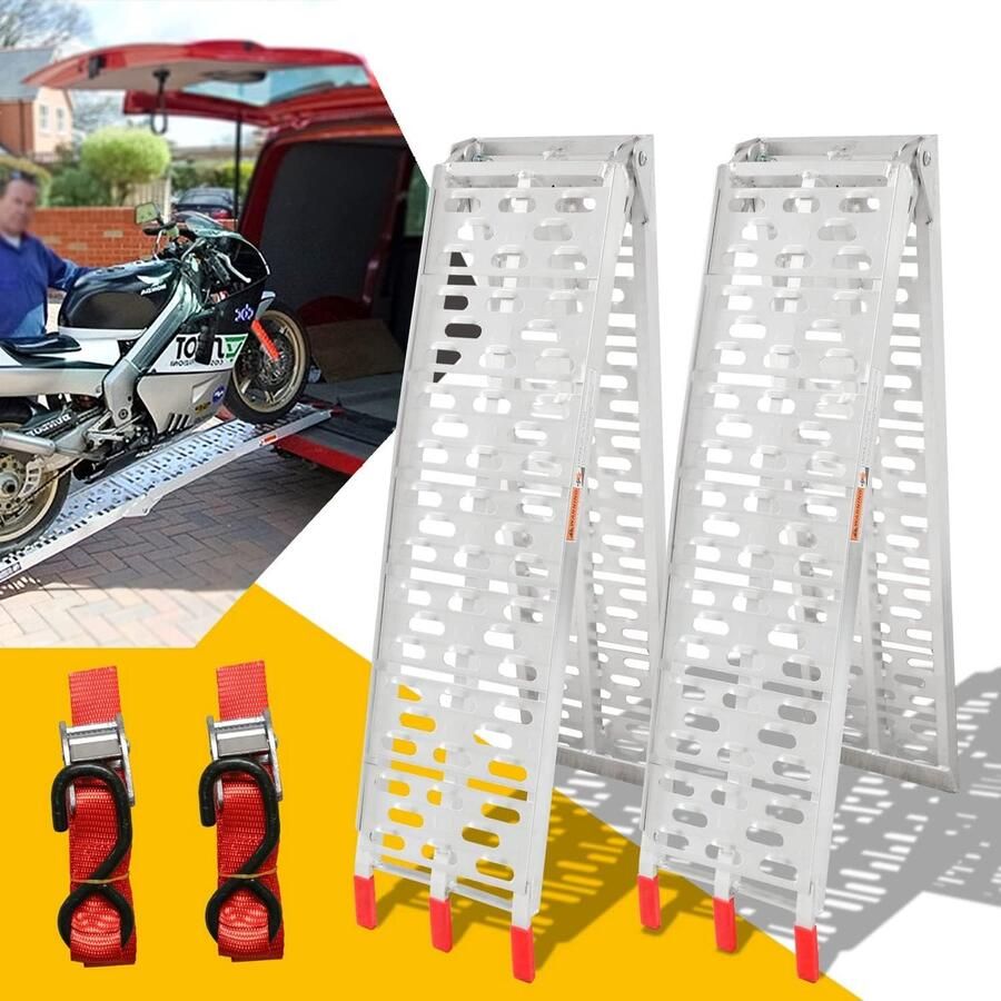 2 x opvouwbare oprijplaat aluminium motoroprijplaat inklapbaar laadhelling tot 680 kg voor aanhanger motorfiets ATV quad auto 226 x
