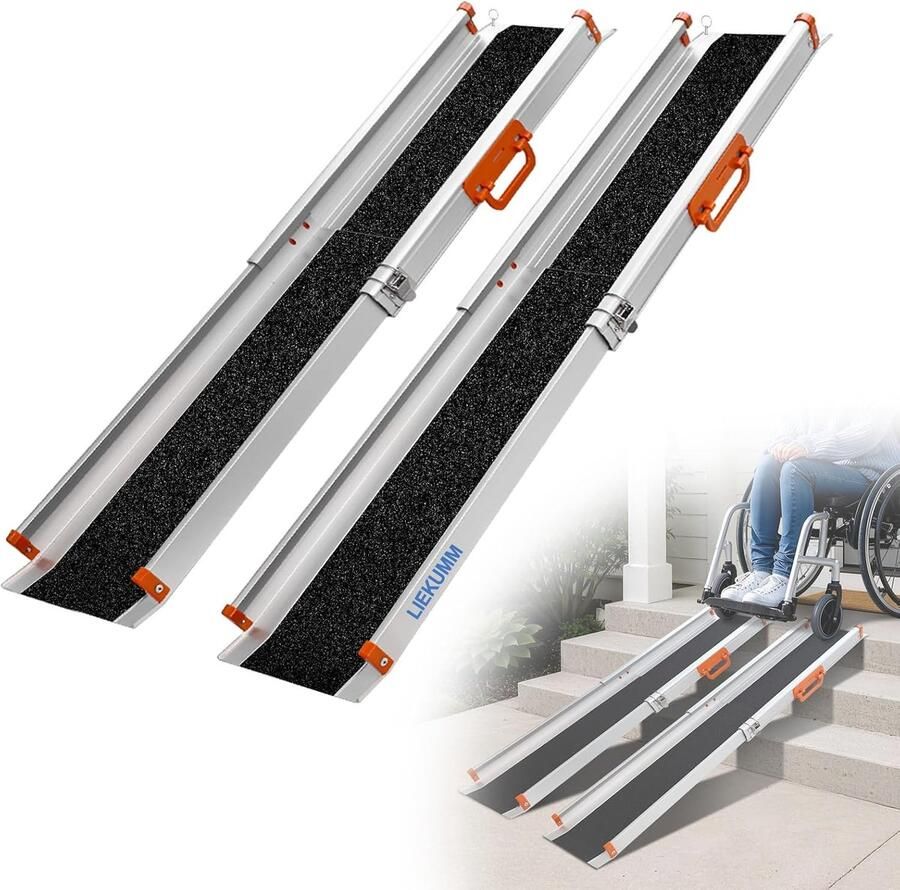 2 x telescopische rolstoeloprijplaat 107 5- 300 kg draagkracht Verstelbare antislip draagbare aluminium oprijplaat rolstoelhelling voor trappen elektrische rolstoel fietsen