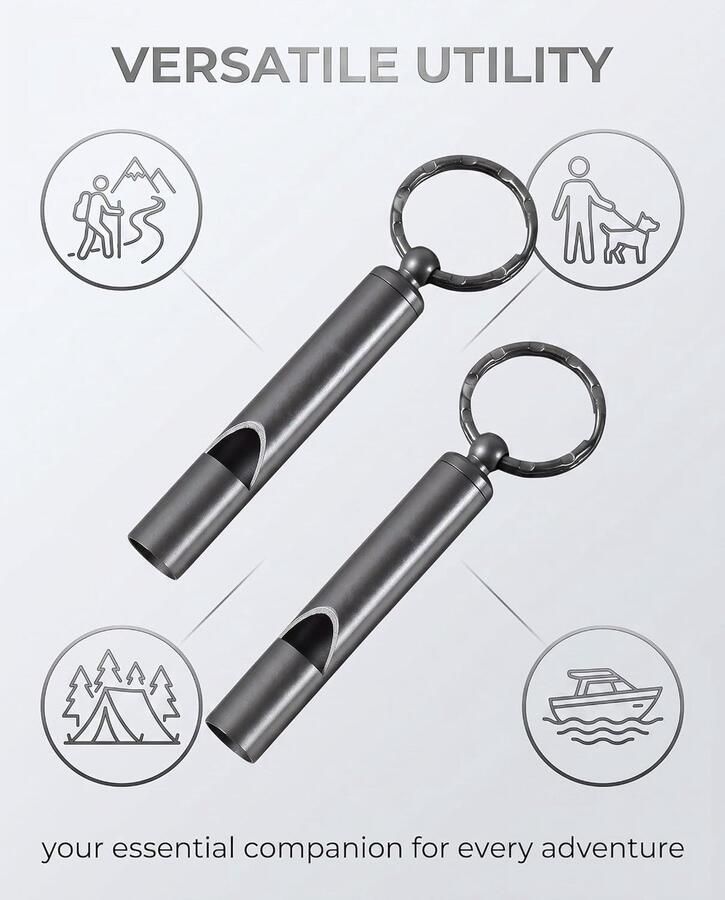 2 x titanium fluitje noodfluitje van roestvrij staal met 2 sleutelringen survivalfluitje voor outdoor kamperen wandelen boottochten en hondentraining